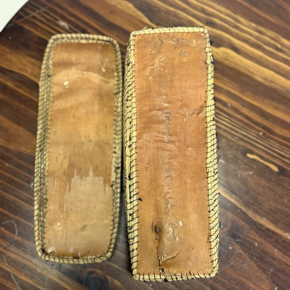 Hand Crafted North American‎ Native Birch Bark Covered Porcupine Quill Basket 9